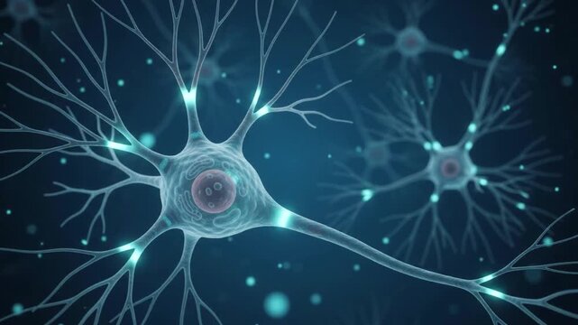 Neuroscience concept revealing neuron anatomy with glowing synapses and dendrites dark background illustrating brain cell communication within neural network essential for brain function
