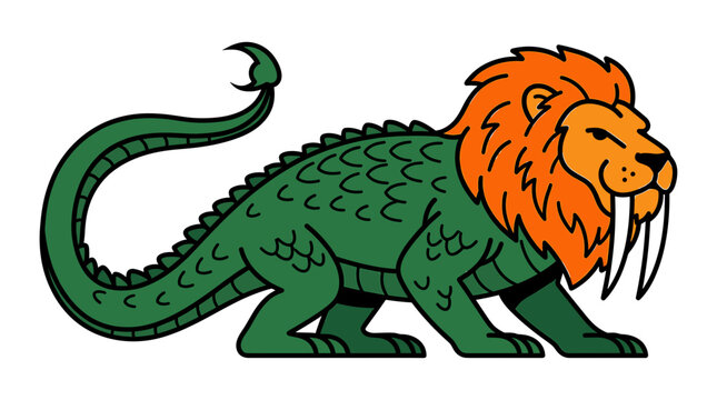 Green chimera with lion head and scorpion tail