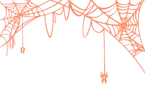 Glowing red spiderweb illustration hanging from top border with copy space