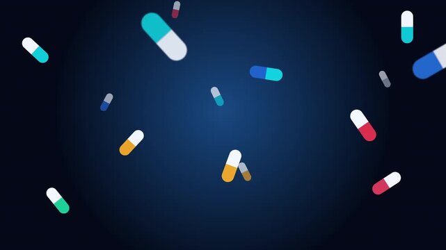 Medical pills, capsule, drug, tablet, medicine, pharmacy, healthcare, treatment, pharmaceutical, capsule falling, health care loop animation