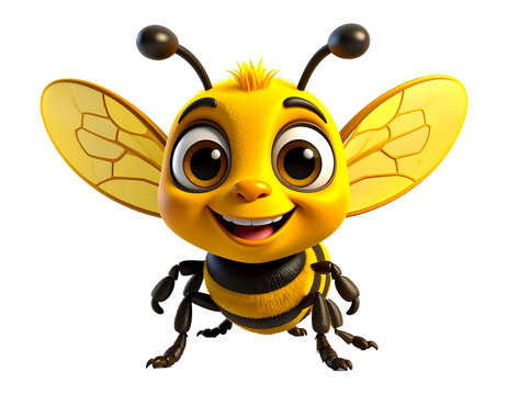 Cartoon-style 3D fun bee character, fully isolated, transparent background