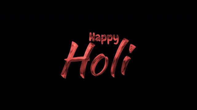 Red metallic text happy holi holiday celebration greetings design for black background art suitable for festive graphics, greeting cards, advertising.