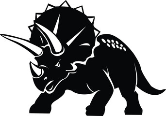 Aggressive Triceratops Dinosaur Vector Mascot Silhouette Stance Black and White Prehistoric Animal Illustration © Amri Grafika