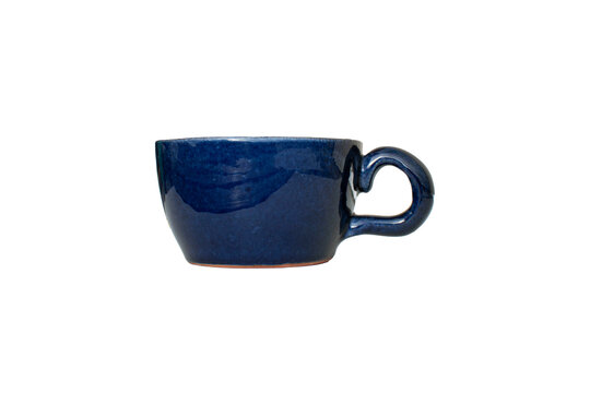 Handmade Dark Blue Glazed Ceramic Cup Mockup Isolated PNG