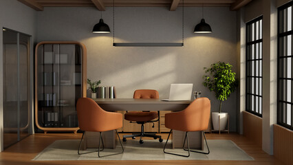Luxury Executive Office Room Interior Contemporary Workspace Desk © bongkarn