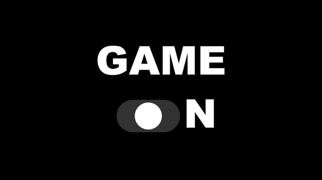 Game on text with toggle switch animation on black background, gaming start concept