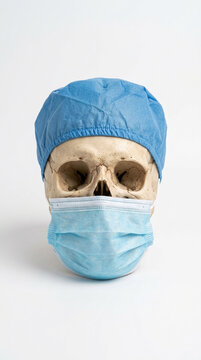 Medical Skull with Surgical Mask and Cap Healthcare Concept