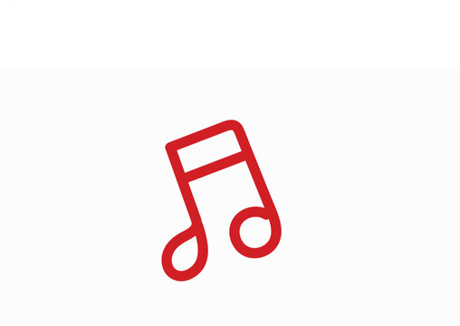 Minimal red eighth musical note vector isolated on plain white background for audio creative media.