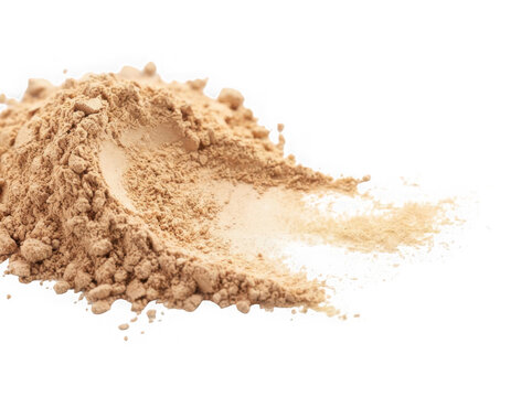 Pile of beige cosmetic powder isolated on transparent background