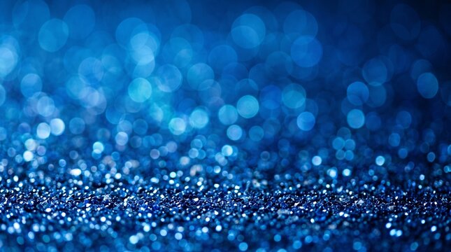 Abstract Blue Bokeh Glitter Background with Sparkling Light and Soft Defocused Texture