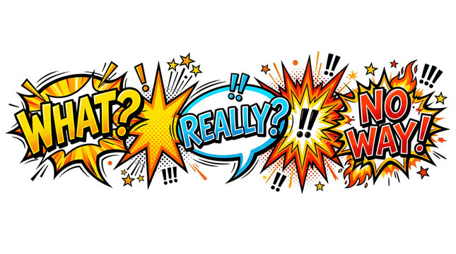 Dynamic comic thought bubbles with text and explosion elements for creative dialog designs.
