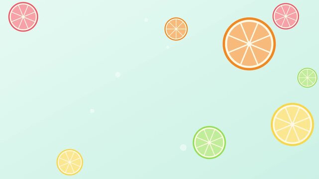 Fresh colorful citrus fruit slices pattern floating on a light blue pastel background