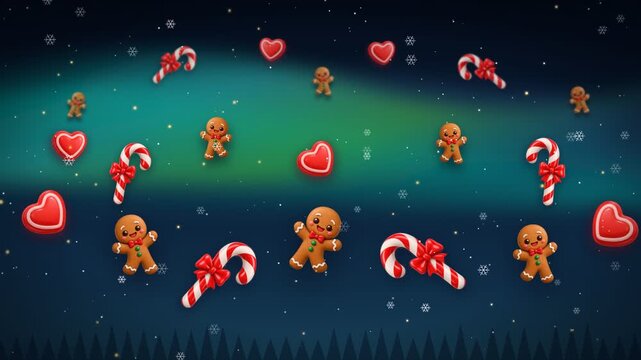 Christmas Gingerbread and Candy Cane Animated Winter Background