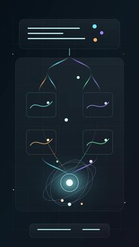 Abstract data flow chart with glowing lines and nodes on a dark digital background