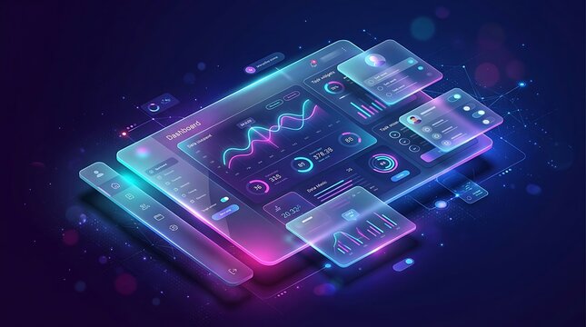 Futuristic glass ui dashboard interface with data visualization