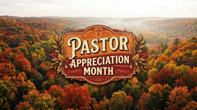 Pastor appreciation month banner with autumn forest background
