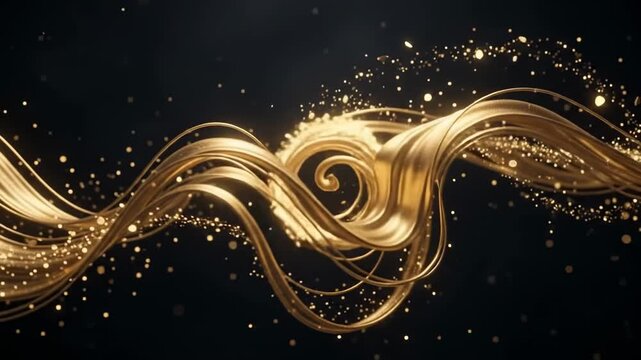 Golden Abstract Waves Flowing in Dark Background