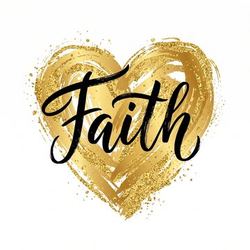 Golden heart with the word Faith written in black calligraphy
