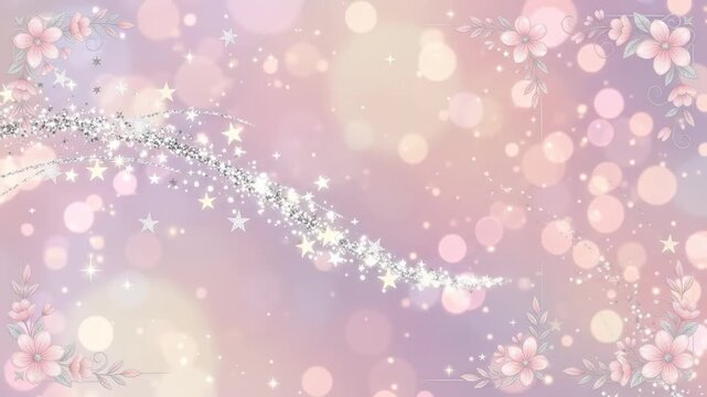Soft Decorative Background with Sparkling Swirls and Flower Motifs in Gentle Pink Setting