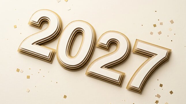 3d layered numbers 2027 with gold and white paper cut effect