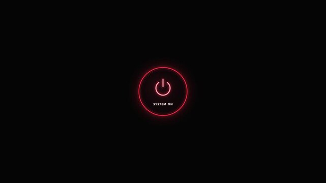 Glowing red neon standby power button icon on a solid black background, representing energy conservation, electronic device status, and the concept of shutting down or entering sleep mode.