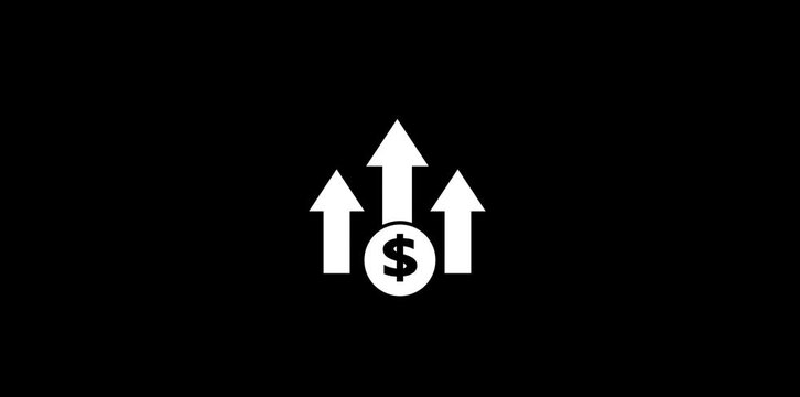 Animated dollar rate increase stretching arrow up icon animation on white background. Dollar rate up arrow reduce costs sign and symbol