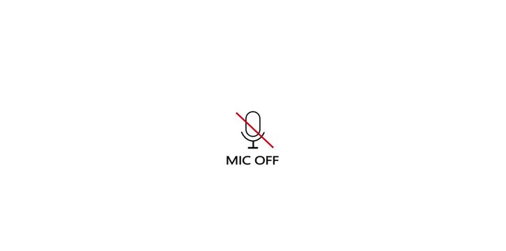Microphone muted icon overlay with crossed mic symbol on black background, minimal mic off audio disabled indicator for video calls, streaming, podcasts and digital communication