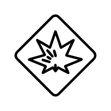 explosive warning hazard line icon, danger sign symbol for safety, industrial risk and caution concept, outline vector design