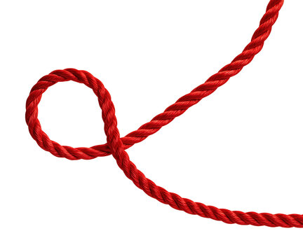 A single piece of red rope tied in a simple loop knot isolated on transparent background