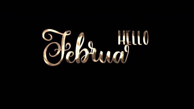 Gold cursive lettering for february greetings on a dark background suitable for invitations, posters, social media posts, and greeting cards.
