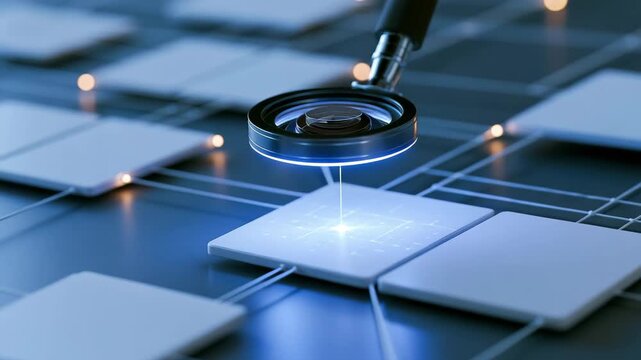 Website Crawling Concept With Magnifying Lens Over Network Of Webpage Tiles, SEO Crawler