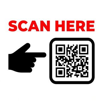 Red Scan Here Text With Pointing Finger And QR Code