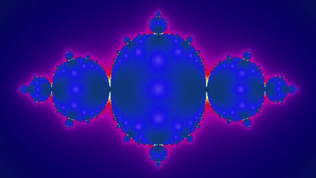Abstract Fractal Zoom Motion Graphics Loop, Mathematical Mandelbrot Set Infinite Pattern in Vibrant Neon Pink Blue Yellow