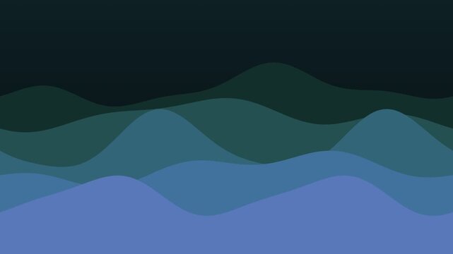 Abstract blue and teal layered wave animation on dark background. Seamless loop of smooth minimalist undulating waves for motion graphics and backdrop.