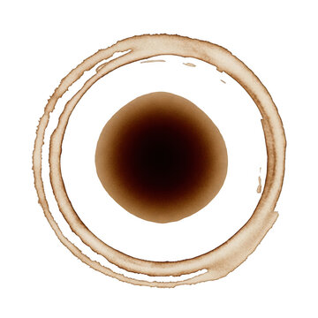 Brown coffee cup stain ring mark on a surface isolated on transparent background