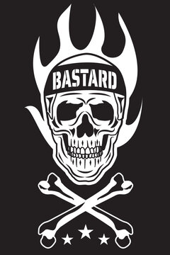 Isolated Skull Illustration for logo branding element. Horror Hand Drawing icon dark sport emblem badge bikers workers club