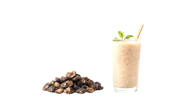 Water chestnut smoothie with fresh mint leaves isolated on a white background for healthy beverage marketing drink nut glass raw cutout organic food superfood vegan vegetarian refreshment nutrition