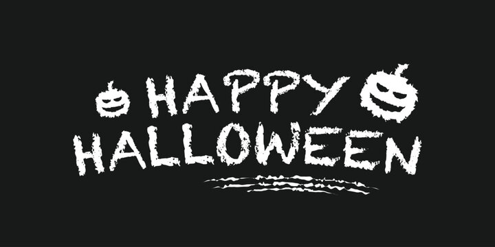 Happy Halloween chalk typography vector text with pumpkin icons on black background