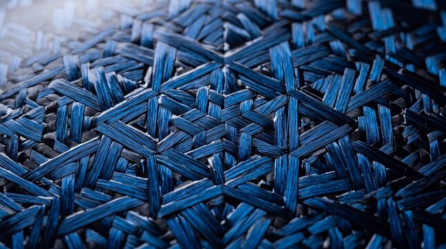 Close-up of Intricate Blue Woven Pattern in Textile Material.