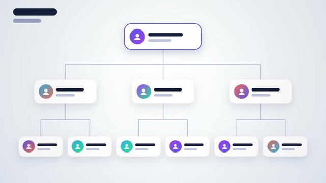 Clean corporate organizational chart animation with colorful user avatars