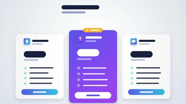 Clean pricing table layout animation with colorful check marks
