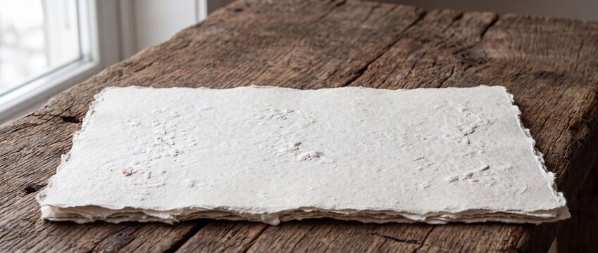 Heavyweight White Mulberry Kozo Paper Sheet On Olive Wood