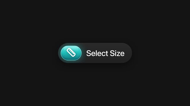 Animated digital select size button with glowing ruler icon on dark background for user interface design