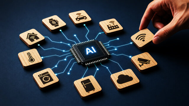 Artificial Intelligence Chip Connected to Smart Technology Devices