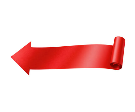 Red arrow ribbon with a curled end isolated on transparent background