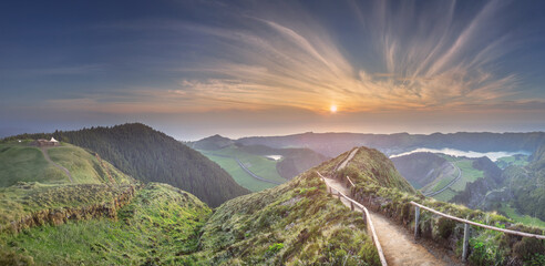 Fototapeta premium Mountain landscape Ponta Delgada island, Azores Portugal
