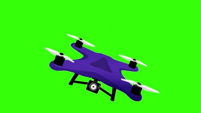 Modern 3D delivery quadcopter drone flying and hovering isolated on a keyable green screen background