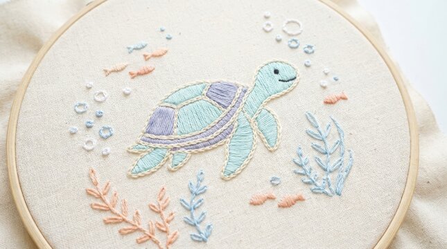 Cute cartoon turtle swimming in the deep blue ocean