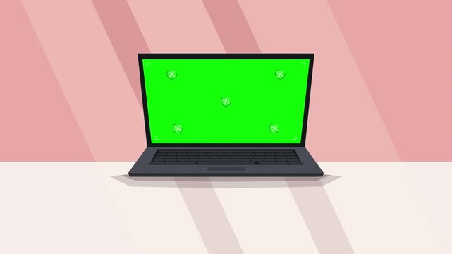 Pixel art laptop computer with green screen display