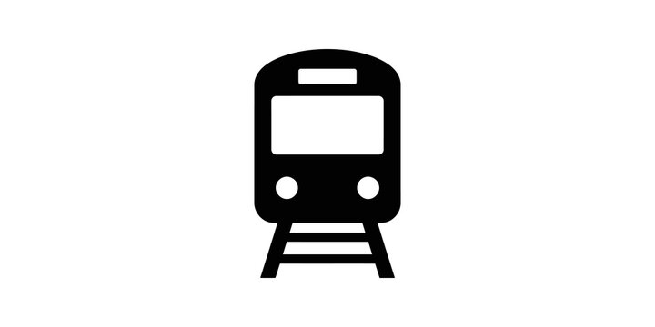 Front view train icon on railway track for transportation and travel